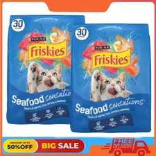 2 Pack Purina Friskies Dry Cat Food Seafood Sensations, 30 lb Bag