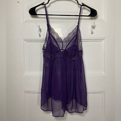 Stella McCartney | Silk Sheer Camisole Lingerie Top with Lace Detail Purple Smal