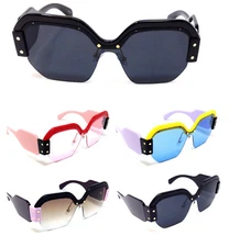 WOMENS OVERSIZED SEMI RIMLESS SHIELD SQUARE ONE PIECE LENS SUNGLASSES BOLD FRAME