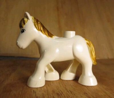 Lego Duplo Figure Horse White Golden Mane and Tail