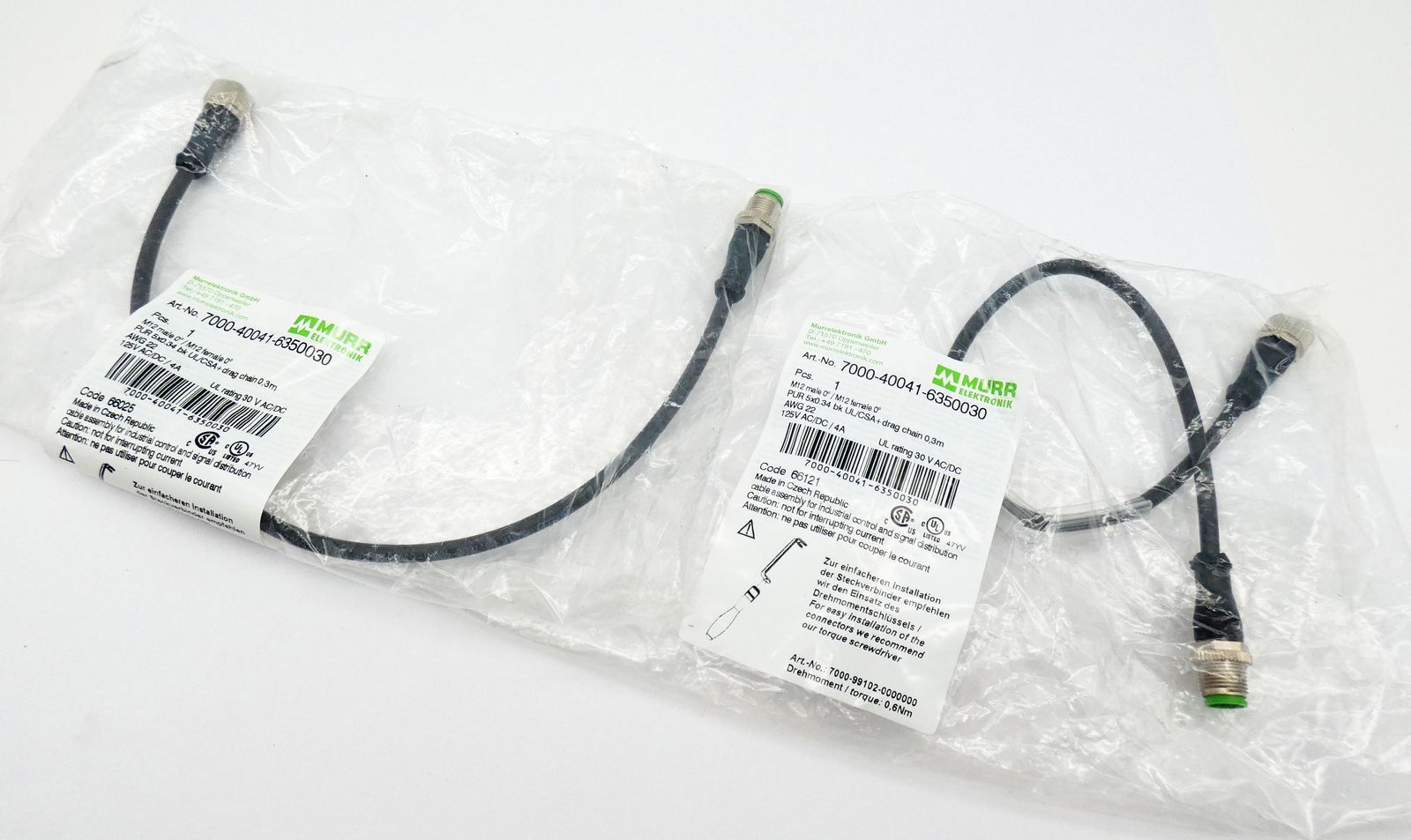 2x Murr Elektronik 7000-40041-6350030 Stecker/Buchse gerade M12-M12 0,3m -unused