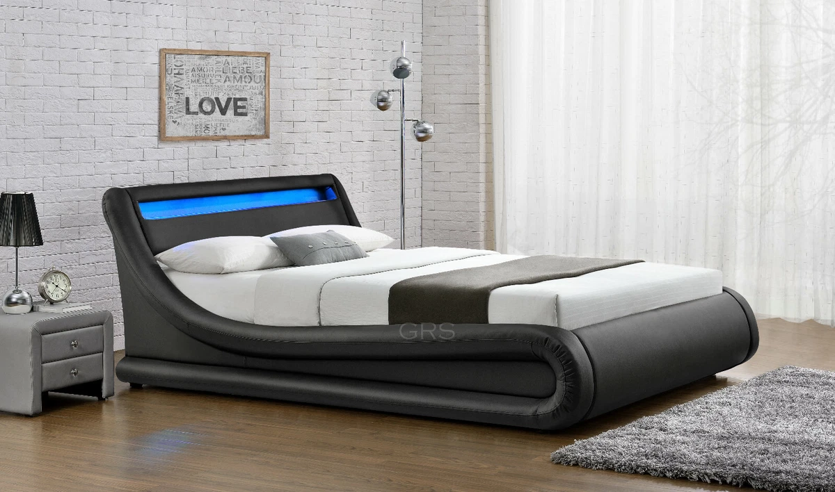 Faux Leather Ottoman LED Bed Designer Double King Size Under Bed Storage 4FT6 5F