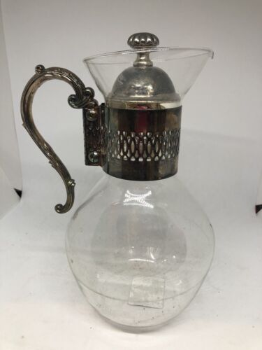 VINTAGE GLASS ITALIAN CLARET JUG WITH SILVERPLATE HANDLE AND FITTINGS 23CM HIGH - Picture 1 of 2