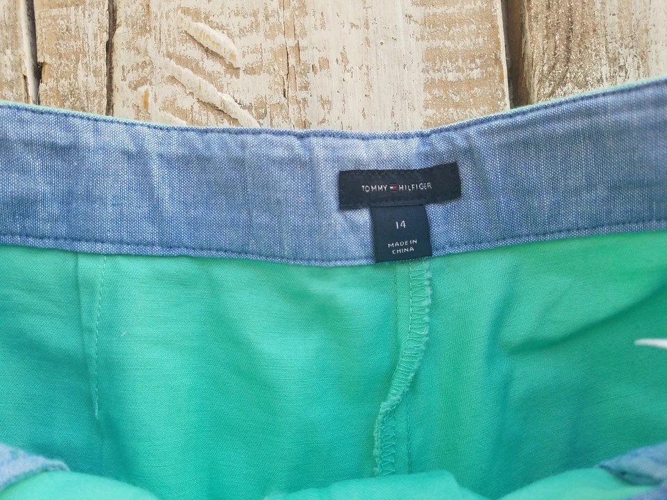 Tommy Hilfiger Niños Pantalones Cortos Niña Talla 14 Verde azulado 100% Algodón Verano Bolsillos Foto 3 de 4
