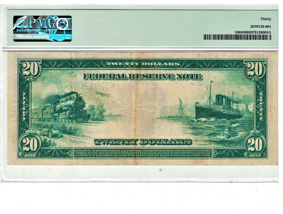 1914 $20 LARGE SIZE FRN Dallas FR-1004 PMG VF 30 - Image 2 of 2