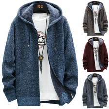 Man Fleece Lined Hoodie Coat Warm Winter Zip Hooded Sweater Jacket Tops Outwear
