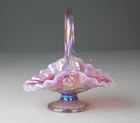 Fenton Plum Opalescent Iridized Inverted Strawberries Basket 6"
