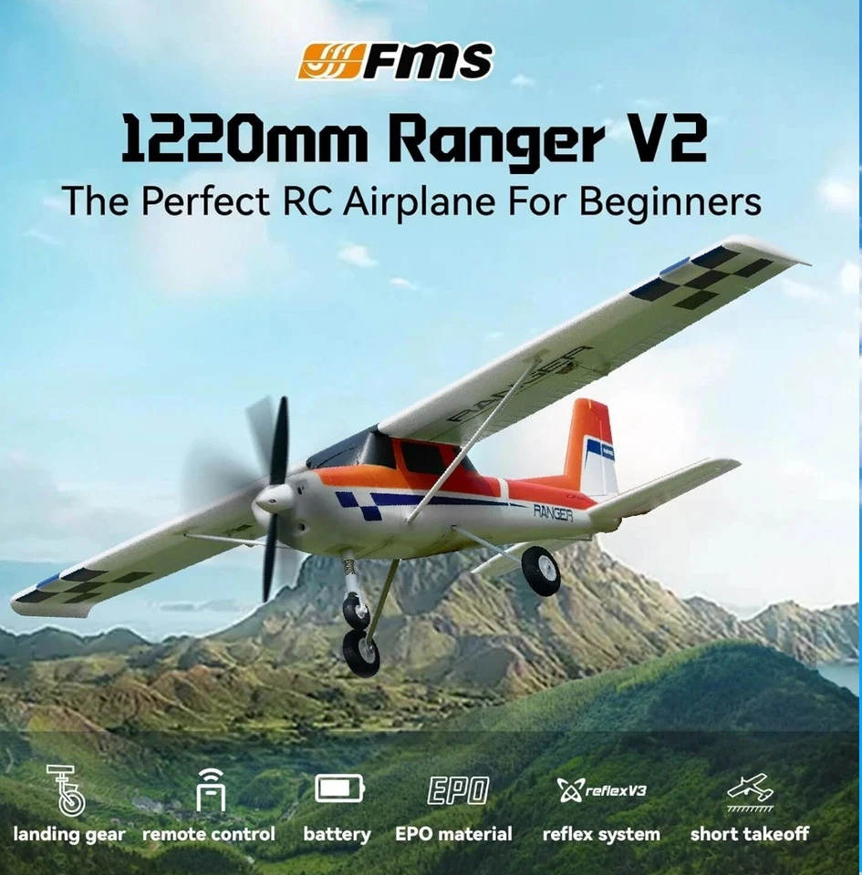 FMS Rc Plane for Beginner 1220mm Ranger EP V2 With Reflex V3 RTF  - OPEN BOX - Image 2 of 4