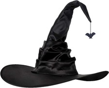Witch Hat, 18 Inches Wicked Wizard Hat with Wide Brim, Cosplay Black Bat