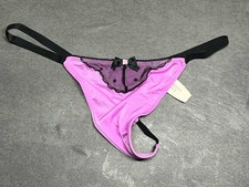 Vtg Victoria  s Secret Silky Satin V-String Thong  Pink  Black  One Size  New
