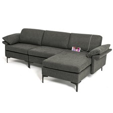 Modern Modular L-shaped Sectional Sofa w/ Reversible Chaise  2 USB Ports Grey