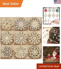 27pcs Wooden Snowflakes Shaped Embellishments Hanging Ornaments for Christmas...