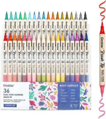 Grabie 72 Colors Acrylic Paint Markers, Soft Brush Tip Acrylic Markers Set,