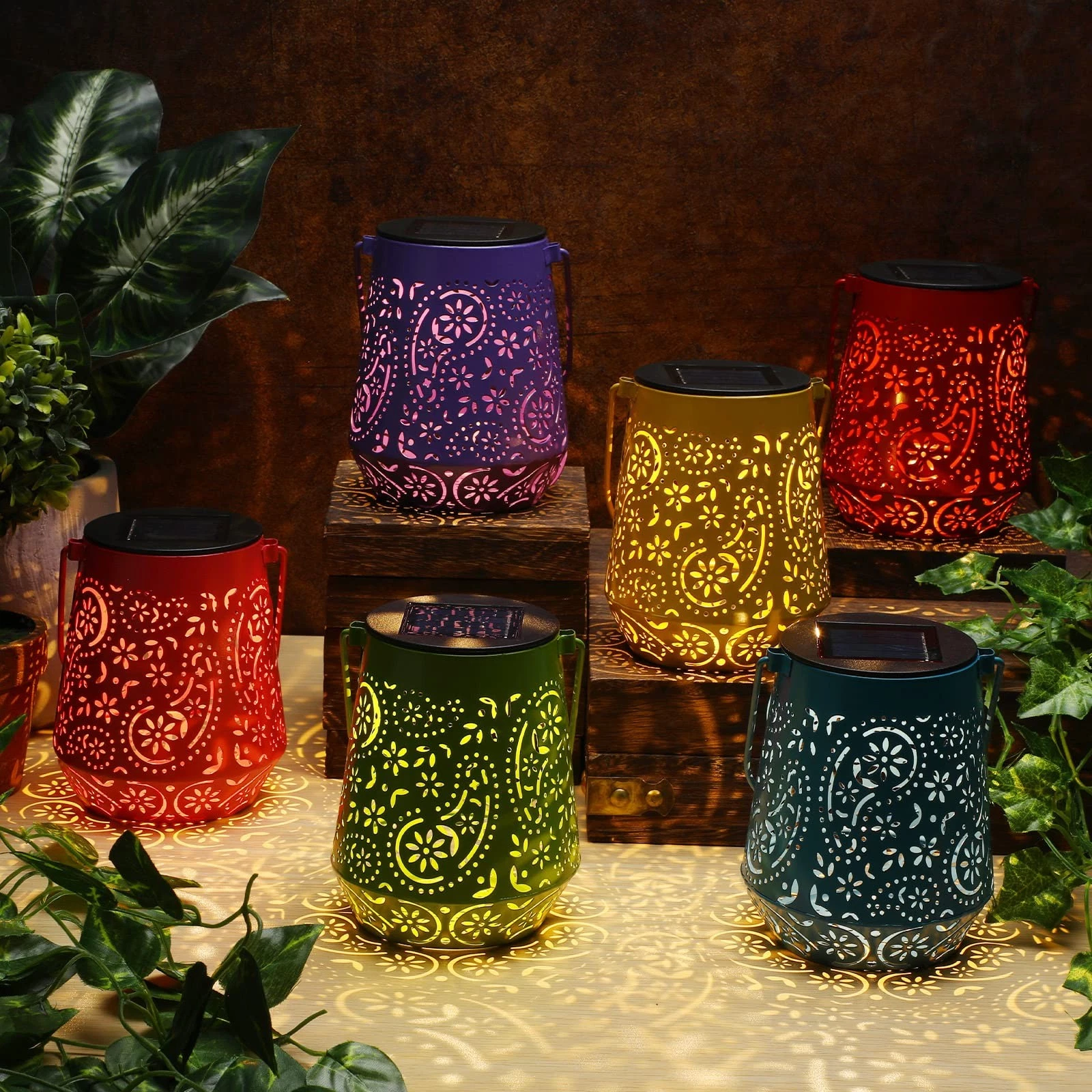 6 Pcs Solar Lanterns Outdoor Waterproof for Women Garden Decor Metal LED Hang...