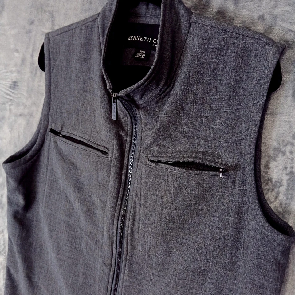 Kenneth Cole Mens M Gray Zip Front Vest Techwear Style Hong Kong Y2K Vintage - Image 2 of 4