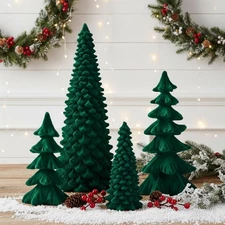 4 Pcs Christmas Velvet Trees Set Christmas Resin Cone Tree Figurines Decorati...