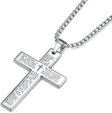 Rnivida Men'S Cross Necklace with Lord'S Prayer, Stainless Steel Christian Cross