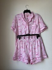 NWT Juicy Couture Scottie Dog Prints Pink Short Sleeve Shorts Pajama Set Large