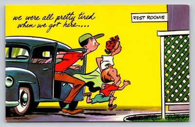 Vintage Comic Family Restroom Postcard HSC-106 Mirro-Krome