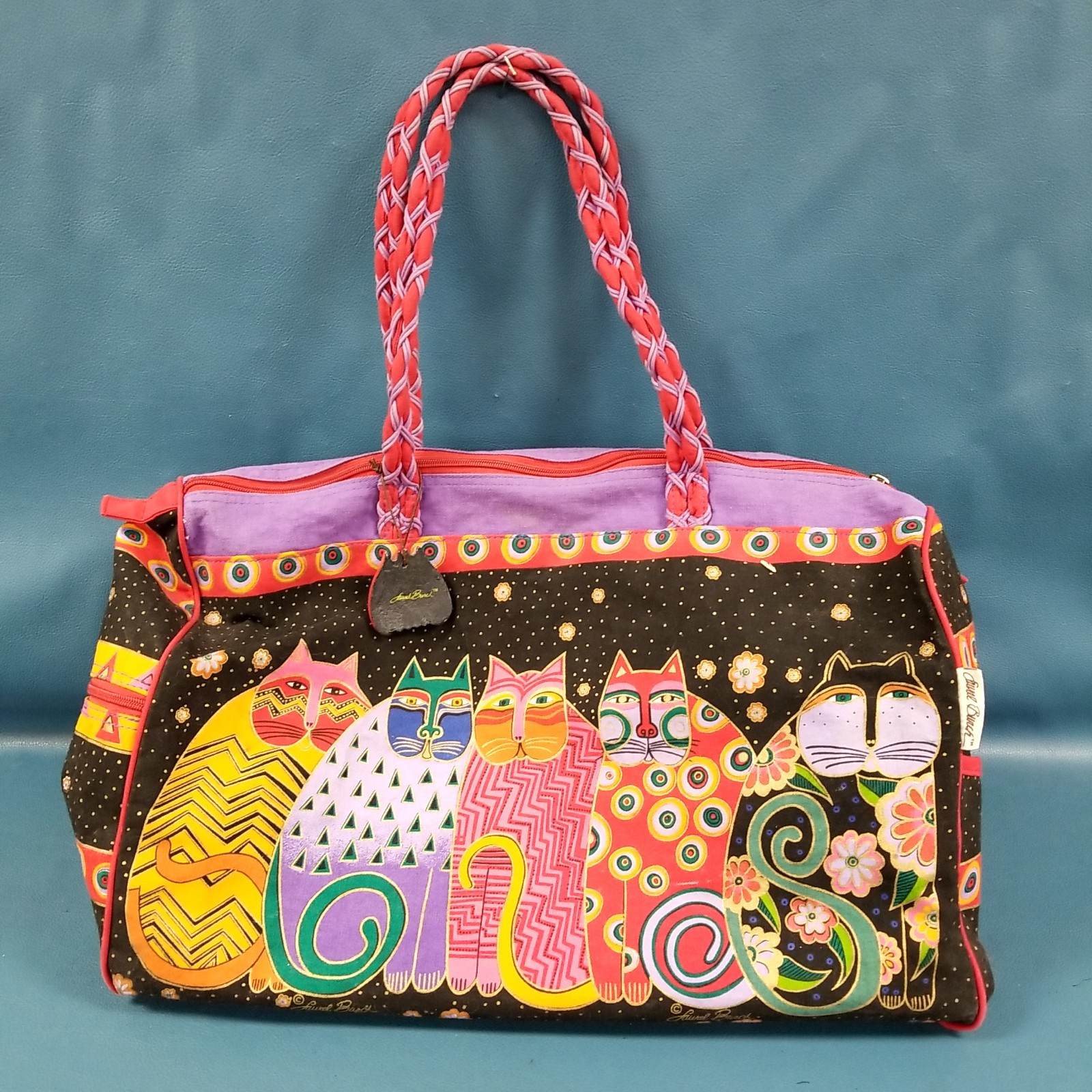 Laurel Burch Large Multicolor Cat Pattern Canvas … - image 1