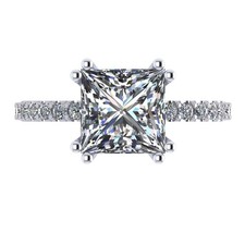 Platinum Plated Silver 3 CTW Princess Cut Zirconia Solitaire Ring - 8MM Size 5