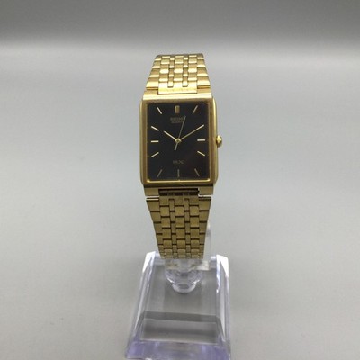 Vintage Seiko SX Tank Womens Watch 24mm Black Gold Tone V701-5K40