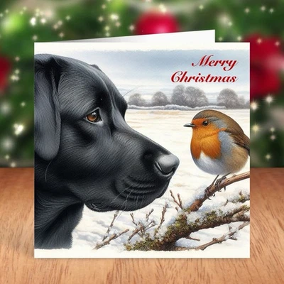 FAT CAT & LAZY DOG Black Labrador Dog Christmas Card, Lab