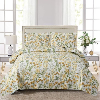 Ycosy Floral Quilt Sets Full/Queen Size Reversible Countryside Bedspread Cove...