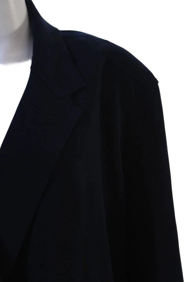 Norma Kamali Women Dark Blue Collared Polyester Spandex Blazer Size M - Image 2 of 4