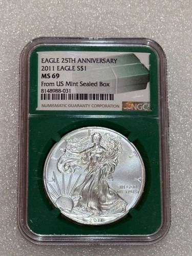 2011 SILVER EAGLE NGC MS 69 ~ RARE GREEN MONSTER BOX LABEL ~ NO SPOTS PRISTINE