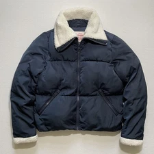 Levi's Jacket Womens Small Navy Faux Shearling Collar Puffer Quilted Full Zip