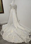 1960s VICTORIAN WHITE/IVORY ORGANZA LACE APPLIQUED & BEADED TRAIN WEDDING DRESS