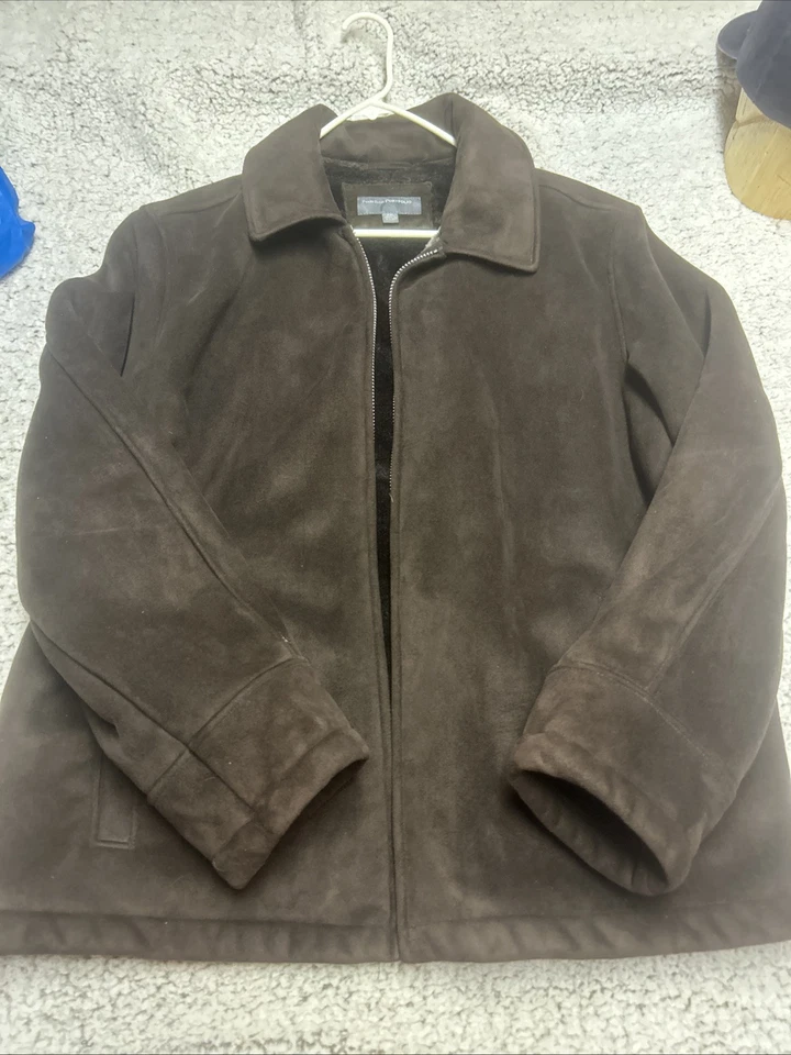 Perry Ellis Portfolio Brown Full Zip Faux Fur Lined Bomber Jacket Mens XXL - Image 2 of 4