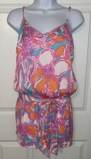 Lilly Pulitzer Sz Small Deanna Feeling Tank Belted Romper Pink Floral Print EUC