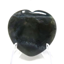 Moss Agate Worry Heart Stone #429- 40mm or 1.57"  -  Pocket Stone