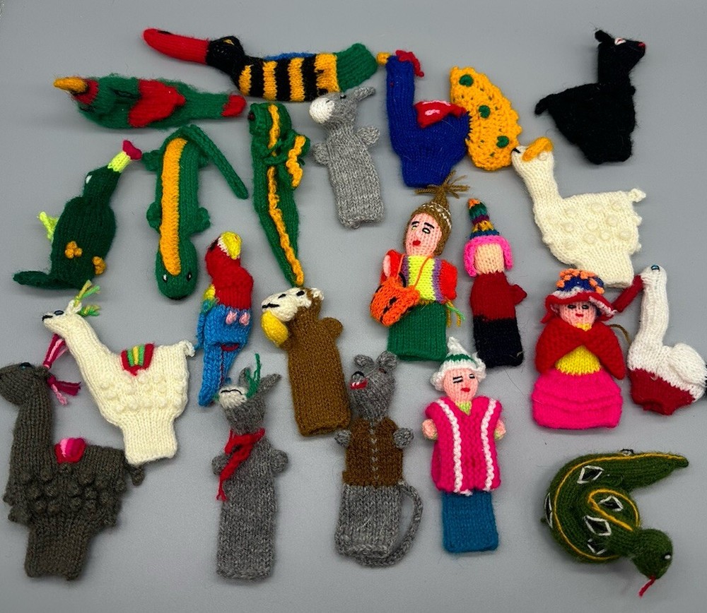 Finger Puppets Nursery HandMade Crochet Knitted Animals People Lot 21
