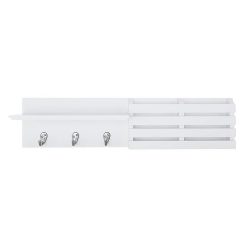 Entryway Wooden Coat Rack Mail Holder Wall Display Shelf Metal Hooks Keys White - Picture 6 of 12