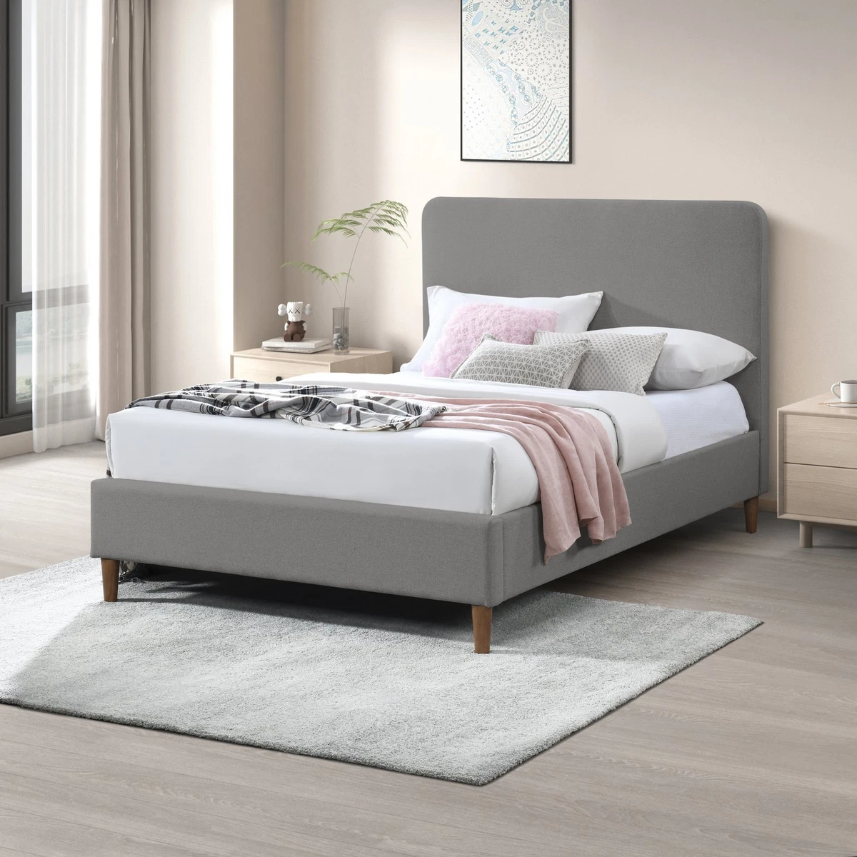 Romy King Size Bed Frame Upholstered in Recycled Fabric eBay