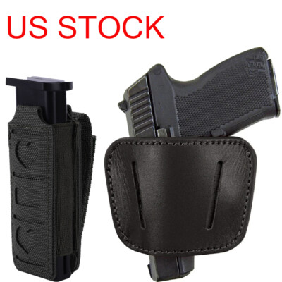 Tactical Concealed Carry Leather IWB/OWB Gun Holster with Single Magazine Pouch