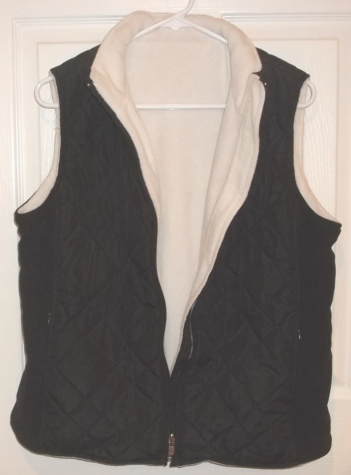 Женский IZOD ~ двусторонний стеганый жилет ~ размер большой ~ новый ~ черный белый зимний изолированный - Изображение 3 из 4