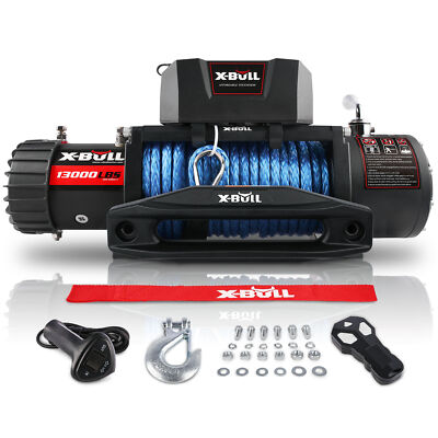 X-BULL Electric Winch 13000lbs Winch Synthetic Rope 12V Truck Towing Trailer 4WD