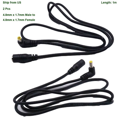 2x DC Power 4.8mm x 1.7mm Male Angle To Female Extension Adapter Connector Cable