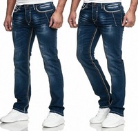 Herren Jeans Chino Hose Dicke Naht Straight Cut Regular Stretch NäHt Schwarz B