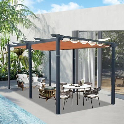 Domi 11'x16' Outdoor Retractable Aluminum Pergola with Sun Shade Canopy,Khaki