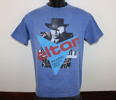 80s 1984 Elton John Breaking Hearts Tour vintage t-shirt blue 