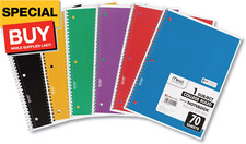 Spiral Notebooks, 6 Pack, 1 Subject, College Ruled Paper, 7-1/2" x 10-1/2", 70 S
