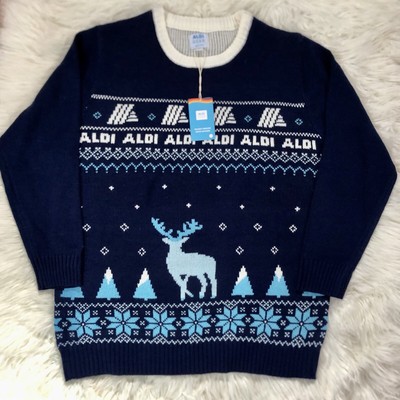 Aldi Gear Christmas Sweater Navy Reindeer Fair Isle 2023 Limited Edition Holiday