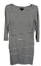 Tahari Arthur S. Levine Dress Size 8 Black White Stripe Layered 3/4 Sleeves