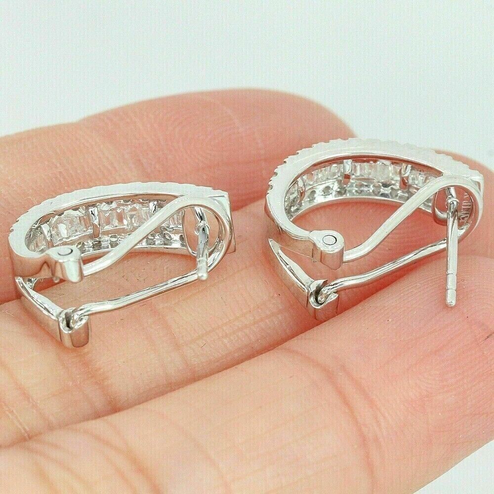 Boucles D'oreilles Homme En Argent Plaqué Or Blanc – 2 Carats Moissanite Taille Baguette – Fermoir à Vis, Style Stud