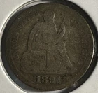 1891-P LIBERTY SEATED SILVER DIME - FREE SHIPPING - (P14-1)